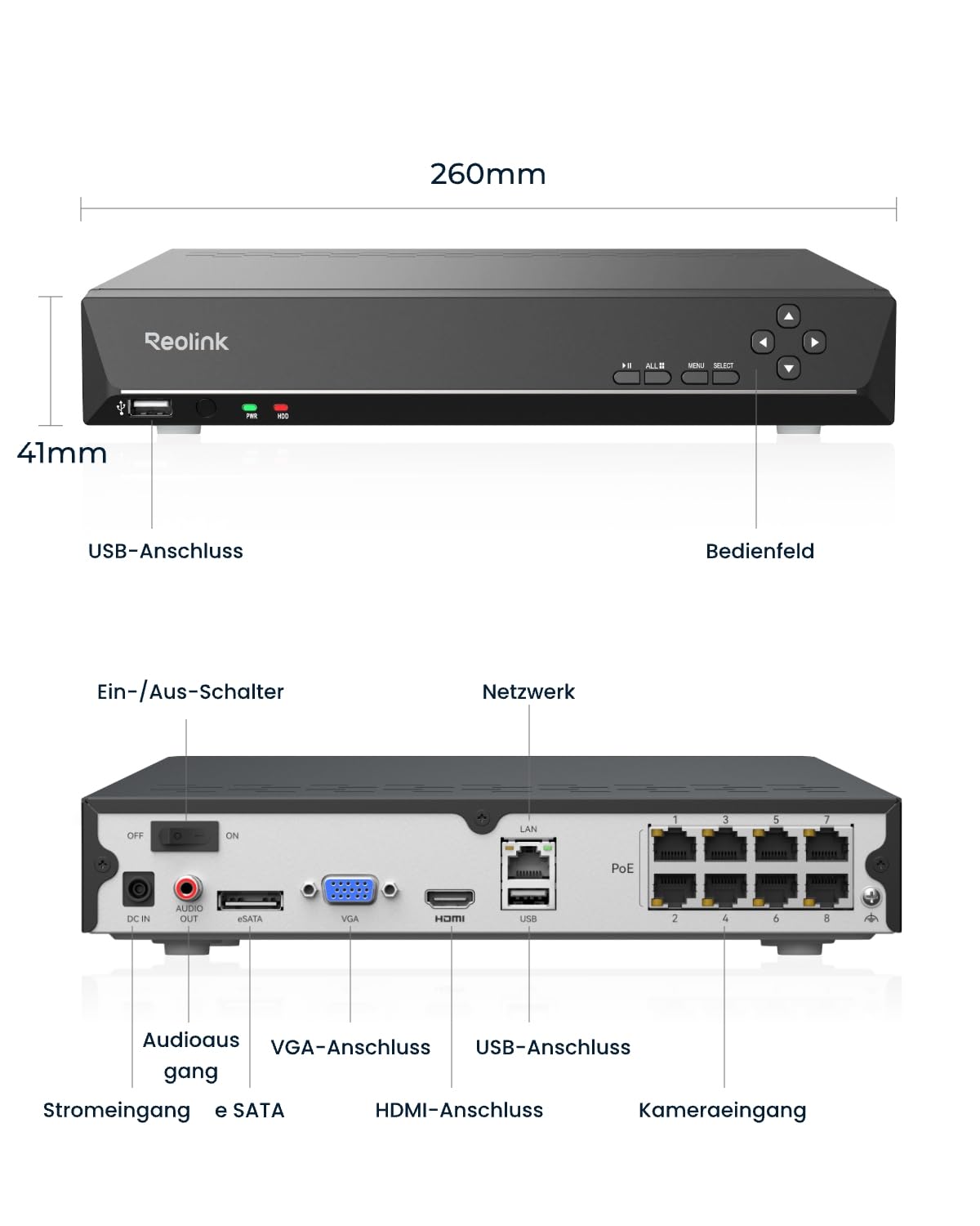 8 Kanal 4K PoE NVR Netzwerkvideorekorder Überwachungssystem RLN8-410 ohne HDD für 8 IP Kameras