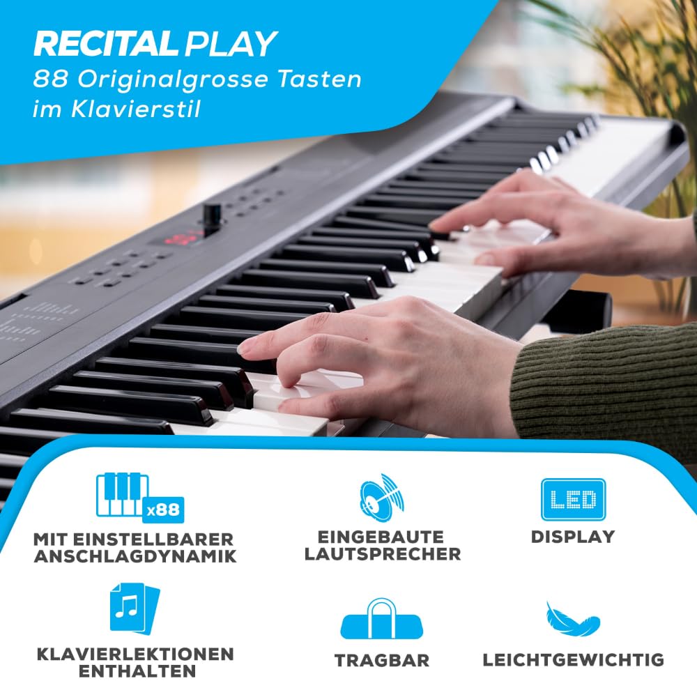 Recital Play 88 Tasten Digital Piano Keyboard Bundle für Anfänger und Fortgeschrittene mit Zubehör