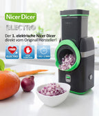 Gemüsehobel Electro 32 tlg Gemüseschneider automatisch Käsereibe für Gemüse Obst Nüsse 9 extrascharfe Einsätze