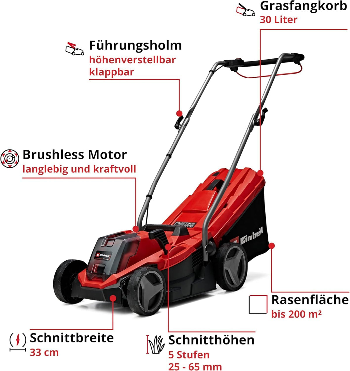 Rasenmäher GE CM 18/33 Li Kit 18 V 33 cm Brushless 30L Fangkorb 25 65 mm Schnitthöhe mit 4,0 Ah Akku Ladegerät