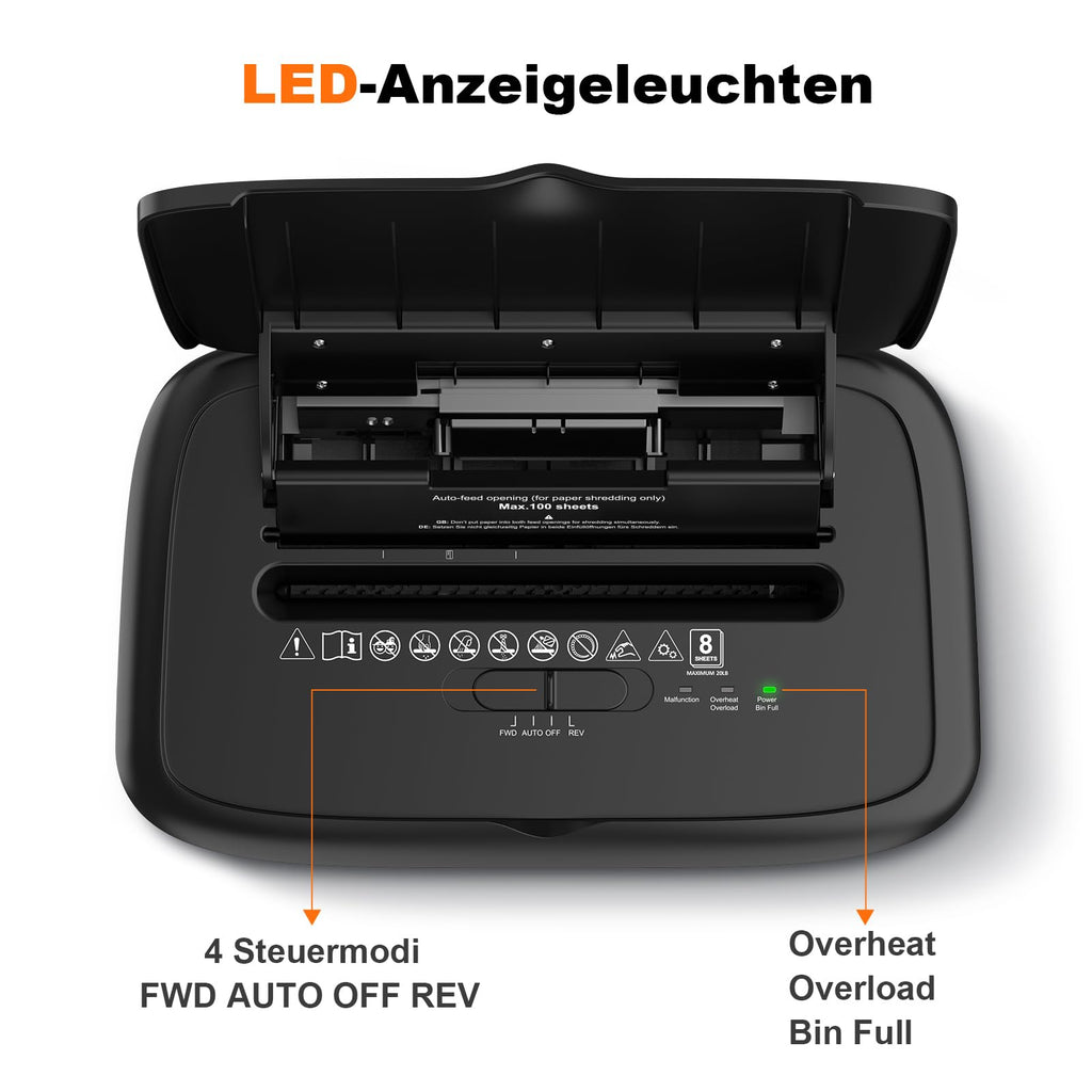 Aktenvernichter mit 100 Blatt Auto Feed P4 Mikroschnitt für Büro und Home Office leise und leistungsstark