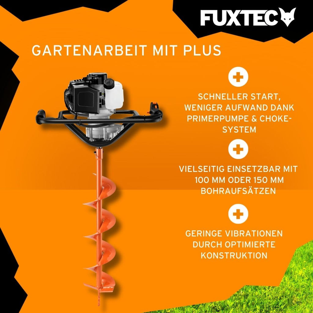 Erdlochbohrer FX-EB143ECO mit 2 Bohraufsätzen 42,7 cm³ 2 Takt Motor 100/150 mm Bohrer Fliehkraftkupplung