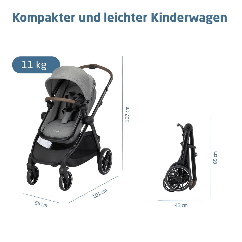 Zelia Select Trio Kinderwagen 3in1 mit Kindersitz 0 bis 4 Jahre 22 kg faltbar wendbar CabrioFix S iSize Grau