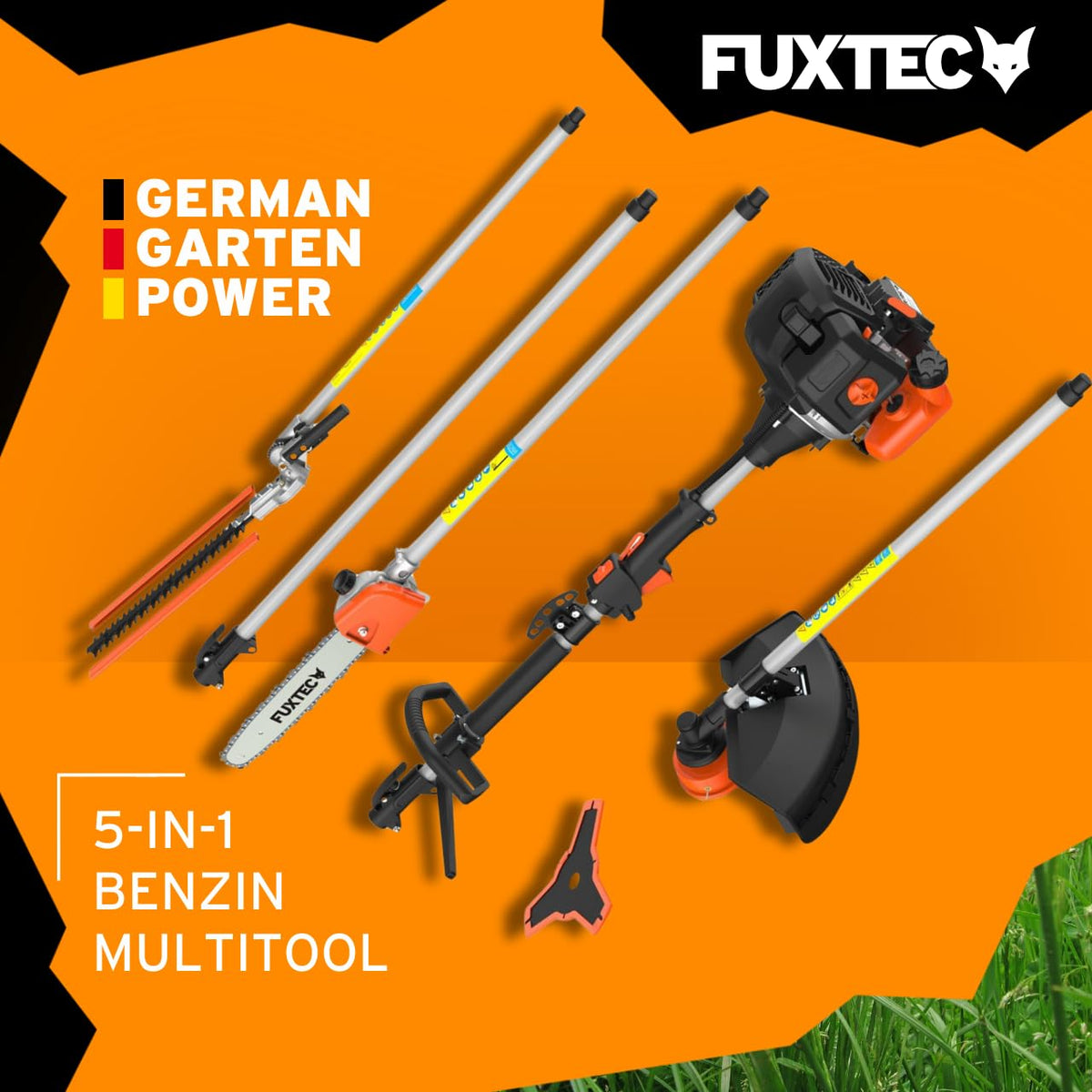 Benzin Motorsense FX-MT152E 5in1 Multitool 52ccm 3PS Kombigerät für Rasen Heckenschnitt und Garten