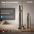 Wassersprudler Edelstahl inkl 2x 1,1 L Edelstahlflaschen geschmacksneutral 100% dicht Druckablassventil Küche