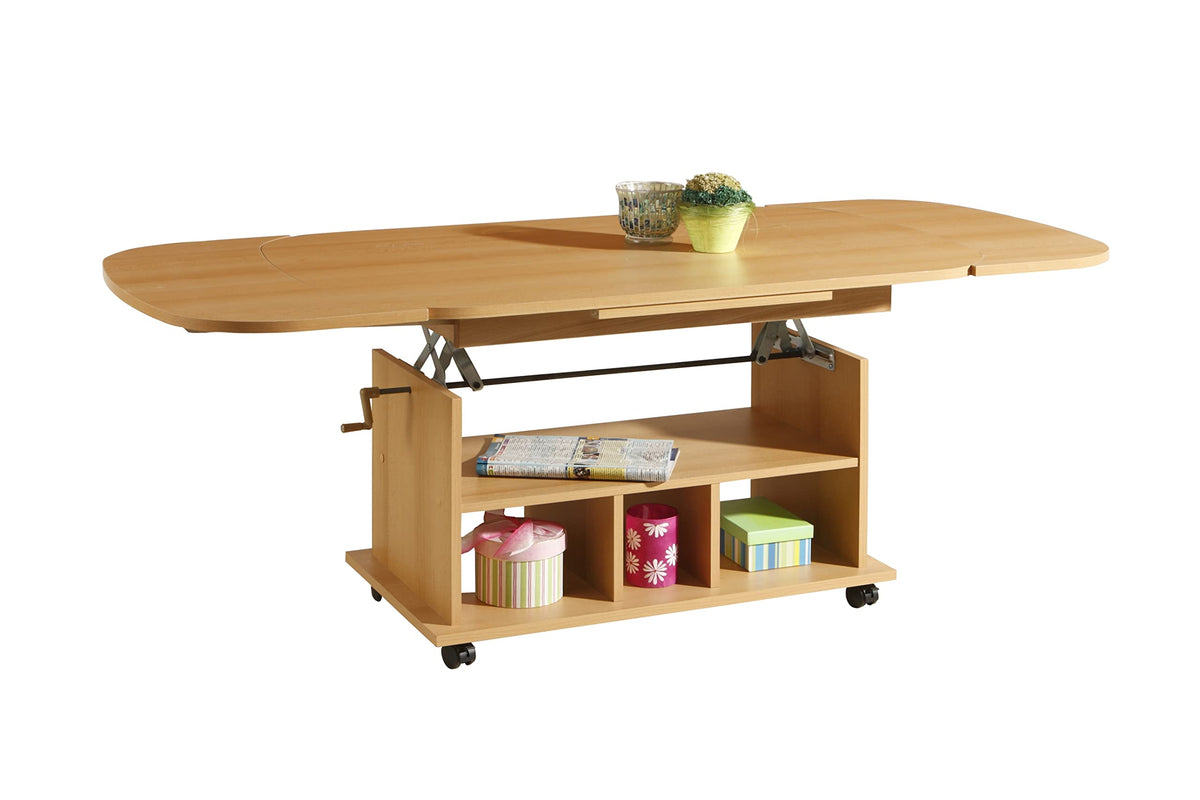 Funktionscouchtisch Babsi Buche höhenverstellbar ausziehbar Couchtisch Wohnzimmertisch mit Höhenverstellung