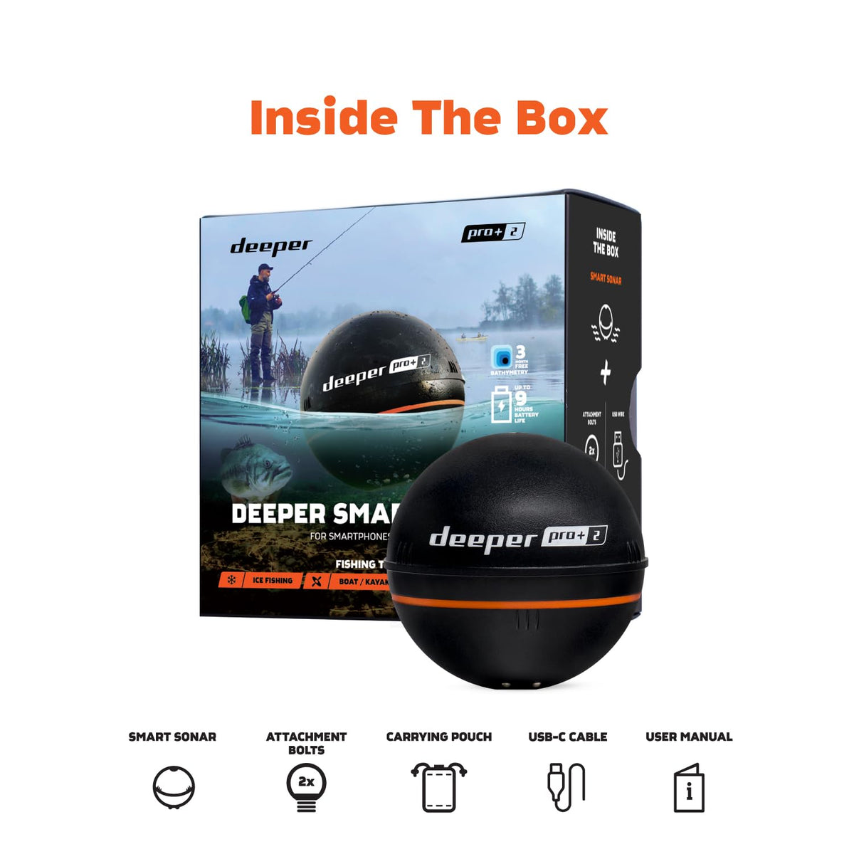 Smart Sonar Pro+ 2 Fischfinder Echolot mit Tiefenmesser und GPS Sender sowie gratis App Kajak Boot Eisangeln