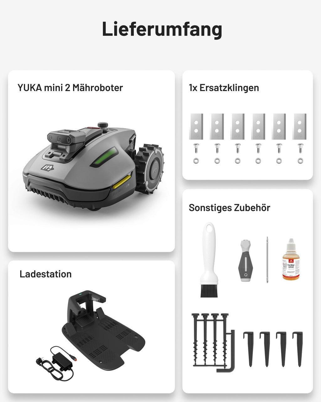 YUKA mini 2 500 Mähroboter ohne Begrenzungskabel für Rasenflächen bis 500 m² kabellose Installation
