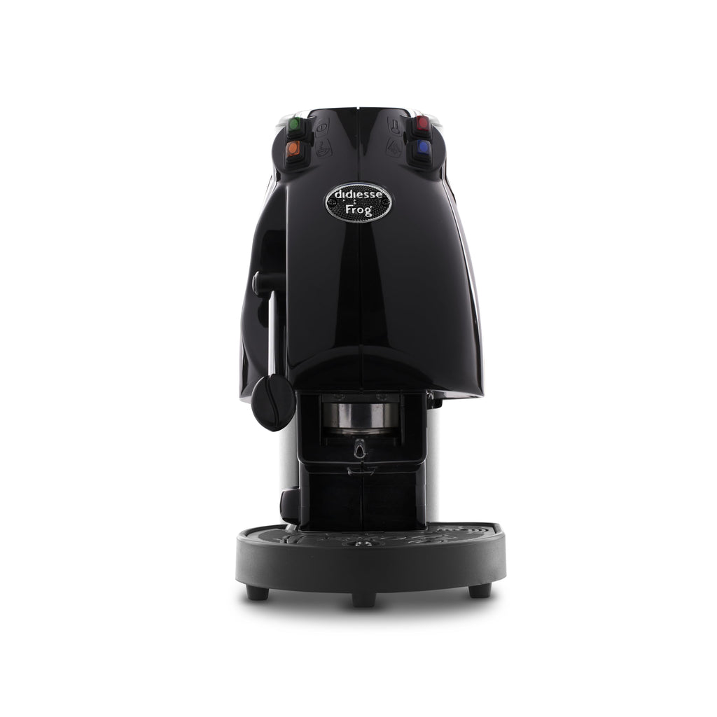 Frog Revolution Kaffeemaschine für Kaffeepads schwarz glänzend für Espresso zu Hause und im Büro 650 W