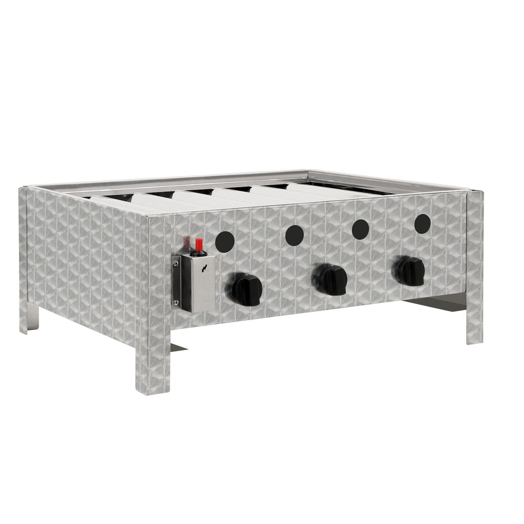 Edelstahl Gastrobräter 3 flammig B 64 x T 52 x H 27 cm Gastrogasgrill Wurstbrater Tischgrill Gastrogrill