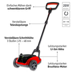 Akku Handrasenmäher 20V mit einstellbarer Schnitthöhe 25 bis 48 mm für präzisen Schnitt im Garten