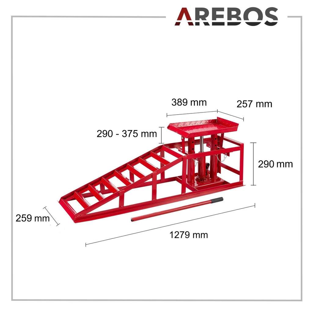 2x Auffahrrampe mit hydraulischem Wagenheber höhenverstellbar bis 2 T für Auto Kfz Werkstatt