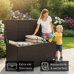 Auflagenbox wasserdicht XXL 950 l schwarz Gartenbox Aufbewahrungsbox Kissenbox Outdoor Gartentruhe Polyrattan