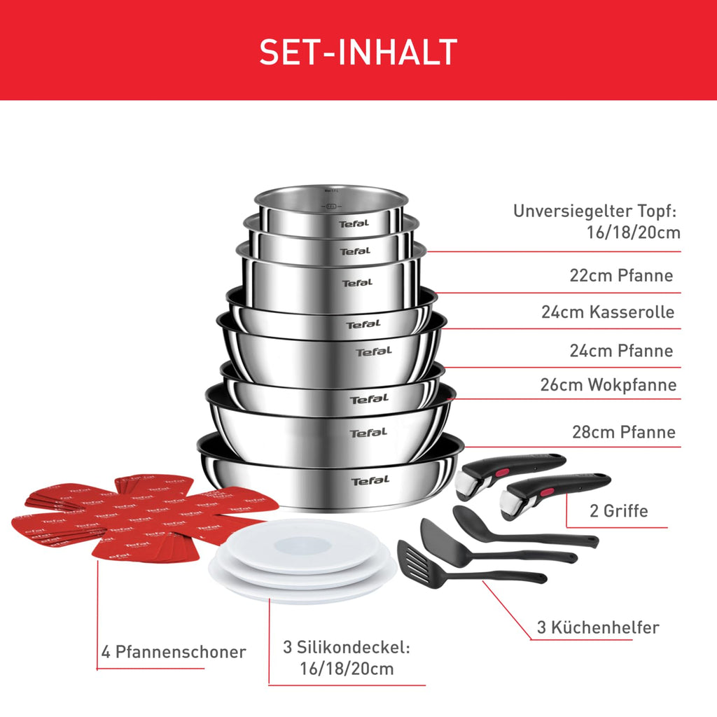 Ingenio Emotion Topf und Pfannenset 20 teilig mit abnehmbarem Griff Kochgeschirr Set für Küche