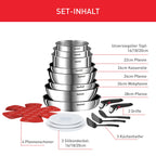 Ingenio Emotion Topf und Pfannenset 20 teilig mit abnehmbarem Griff Kochgeschirr Set für Küche