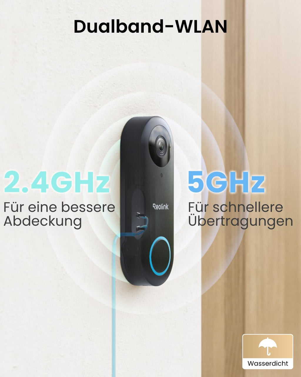 5MP Videotürklingel mit Chime 2,4 GHz und 5 GHz WLAN 180 Grad Ultraweitwinkel für den Hauseingang