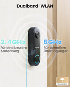 5MP Videotürklingel mit Chime 2,4 GHz und 5 GHz WLAN 180 Grad Ultraweitwinkel für den Hauseingang