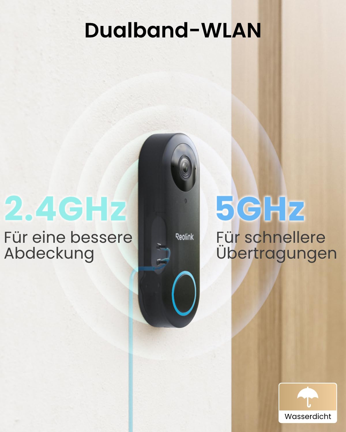 5MP Videotürklingel mit Chime 2,4 GHz und 5 GHz WLAN 180 Grad Ultraweitwinkel für den Hauseingang