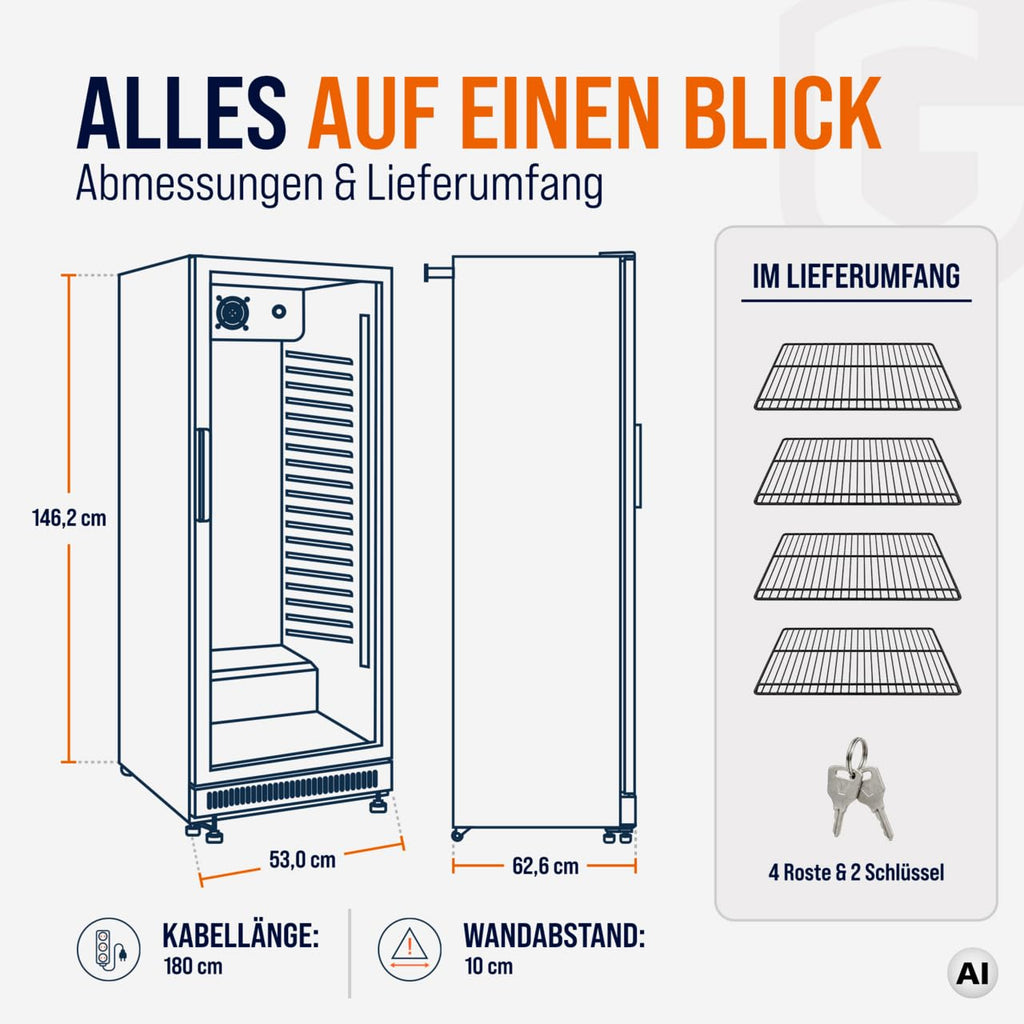 Getränkekühlschrank 230 Liter 4 Böden schwarz GKSE230 Energieklasse B für Gastronomie und Gewerbe