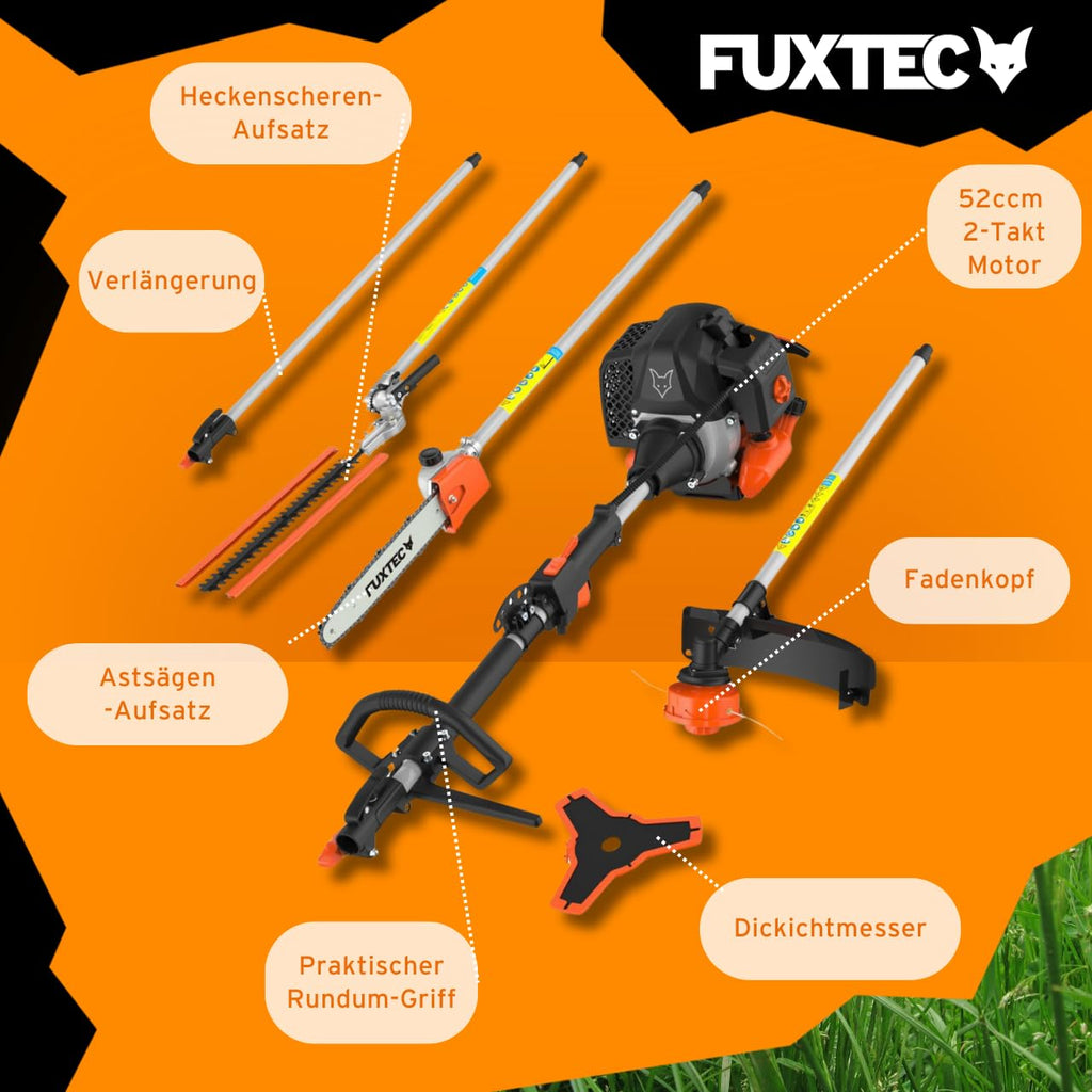 Benzin Motorsense FX-MT152E 5in1 Multitool 52ccm 3PS Kombigerät für Rasen Heckenschnitt und Garten