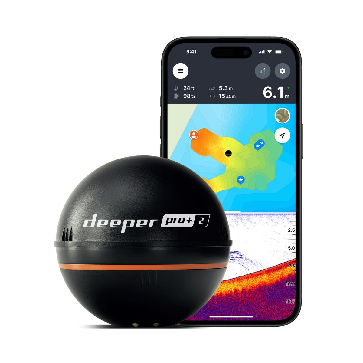 Smart Sonar Pro+ 2 Fischfinder Echolot mit Tiefenmesser und GPS Sender sowie gratis App Kajak Boot Eisangeln