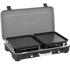 Campingkocher zweiflammig Gaskocher POWERKOOK 50 mbar mit 2 Grillplatten für Camping Outdoor