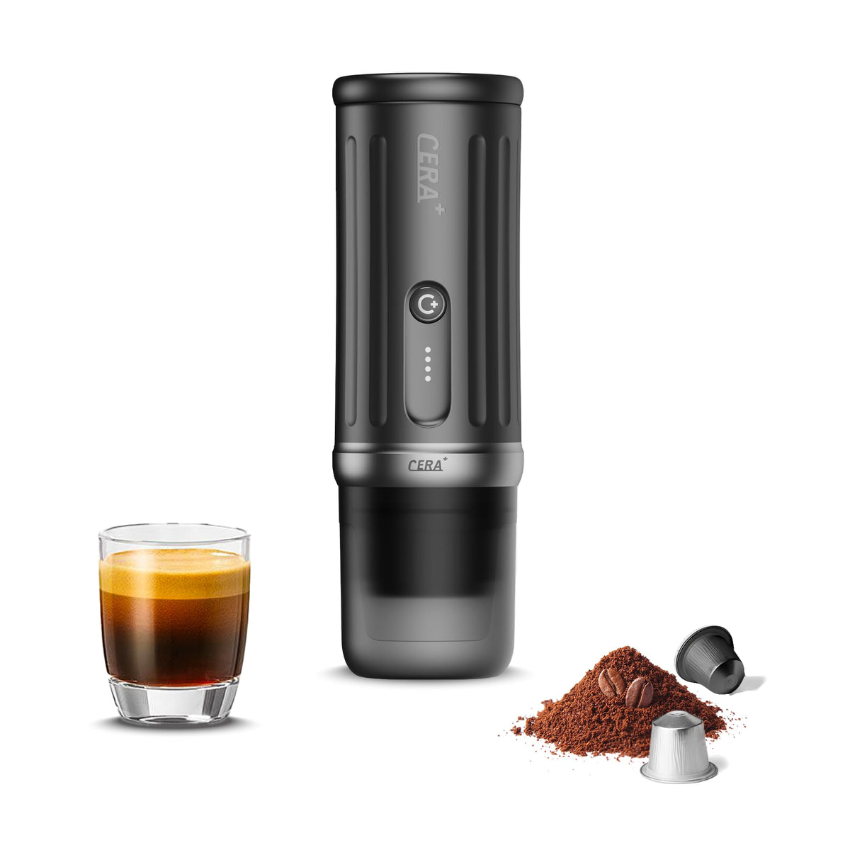 Selbstaufheizende tragbare Espressomaschine 8 Tassen 20 bar 3x4500mAh CERApresso NS Kapseln Kaffeepulver
