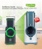Nicer Dicer Electro PRO 32tlg sage Gemüseschneider elektrisch 9 Aufsätze Reiben Würfeln extrascharfe Klingen