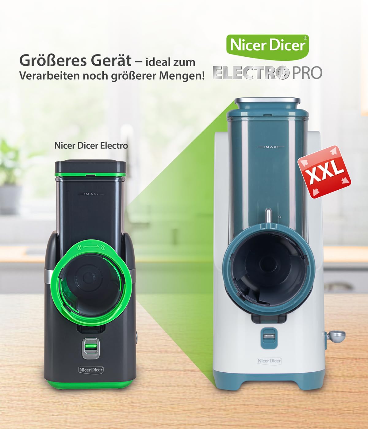 Nicer Dicer Electro PRO 32tlg sage Gemüseschneider elektrisch 9 Aufsätze Reiben Würfeln extrascharfe Klingen