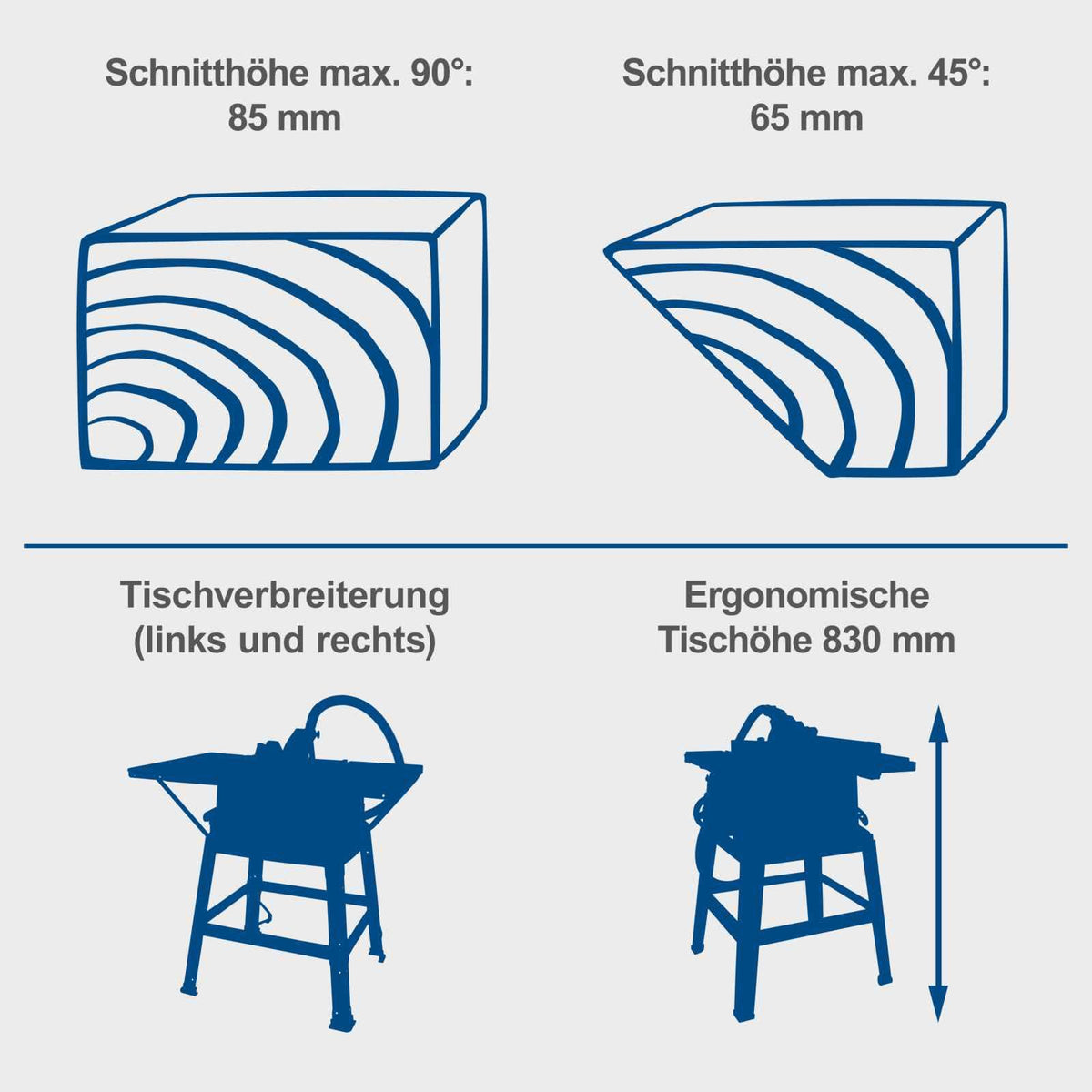 Tischkreissäge HS100S 230V 2000W Schnitthöhe 85mm Sägeblatt 250mm Tischverbreiterungen 2. Sägeblatt 642x940mm