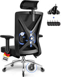 Ergonomischer Bürostuhl verstellbare Armlehnen Kopfstütze Naturschwamm Lendenstütze Wippfunktion 200kg Schwarz