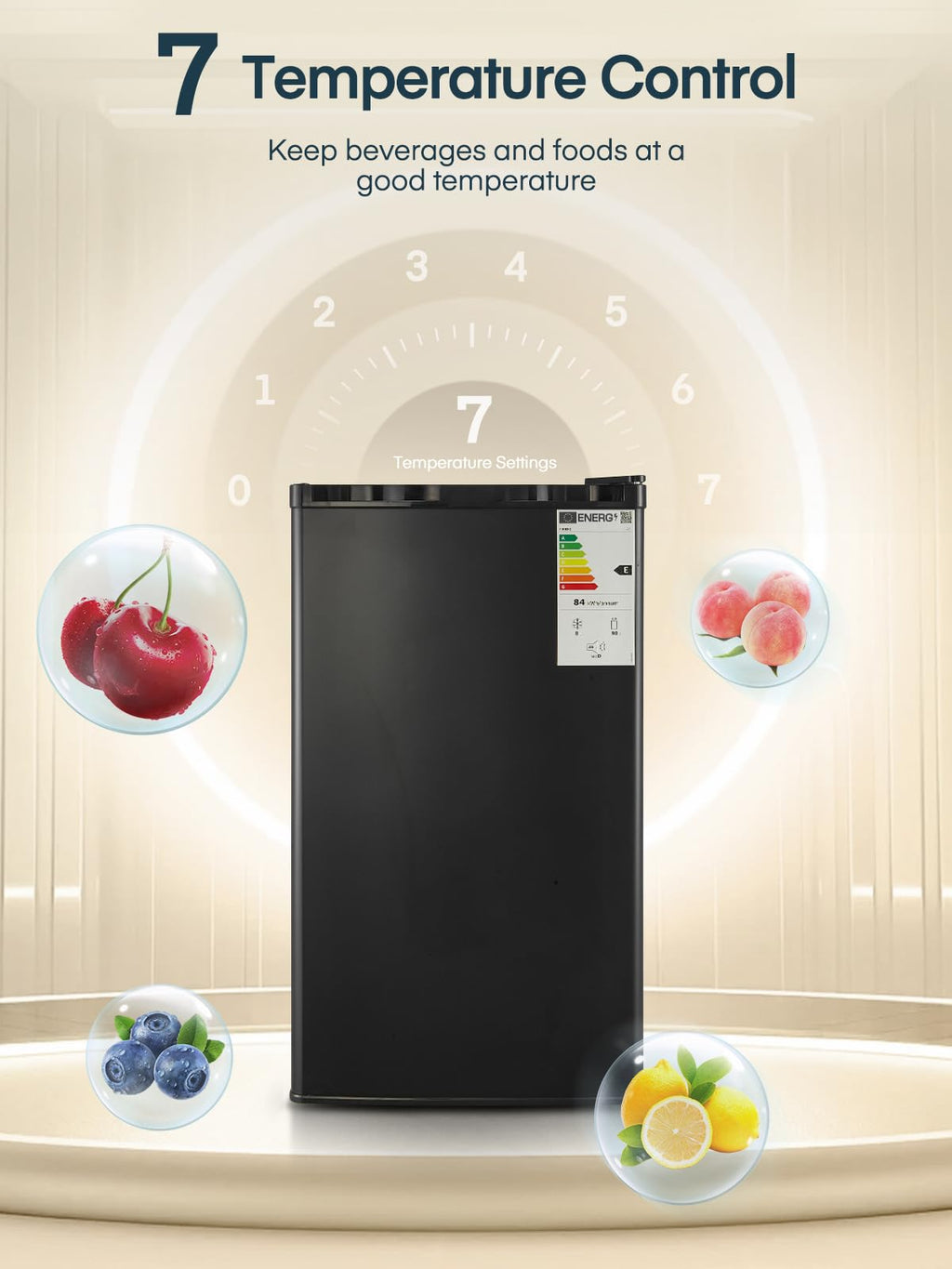 90L Mini Kühlschrank mit Gefrierfach Gemüsefach Schlafzimmer 7 Stufen Thermostat Leise Schwarz Energieklasse E