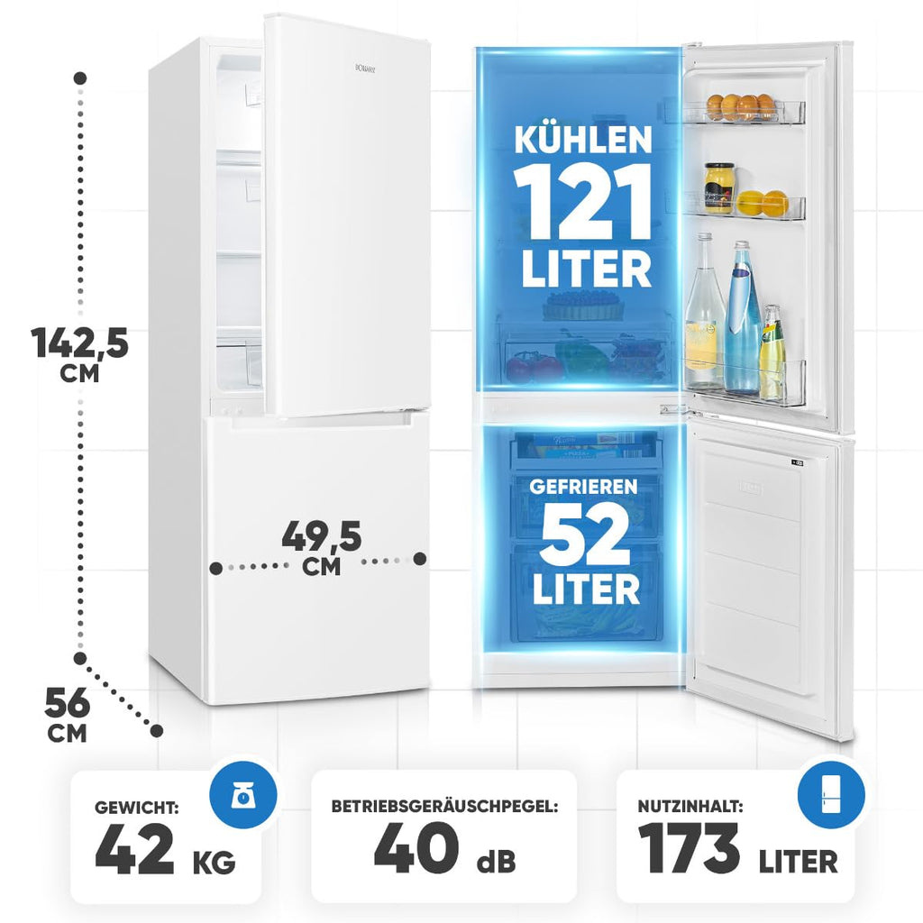 Kühlgefrierkombi 143cm Energieklasse C 173L 40 dB 3 Ablagen 2 Schubladen Türanschlag wechselbar KG 7359 weiß