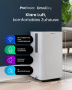 OmniDry Luftentfeuchter mit App WLAN 12L in 24h Wäschemodus Feuchtigkeitssensor Timer gegen Schimmel bis 25m²