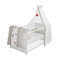 Babybett Set Adam und Eule 70x140 cm Bettwäsche Himmel Matratze höhenverstellbar Juniorbett umbaubar Holz weiß