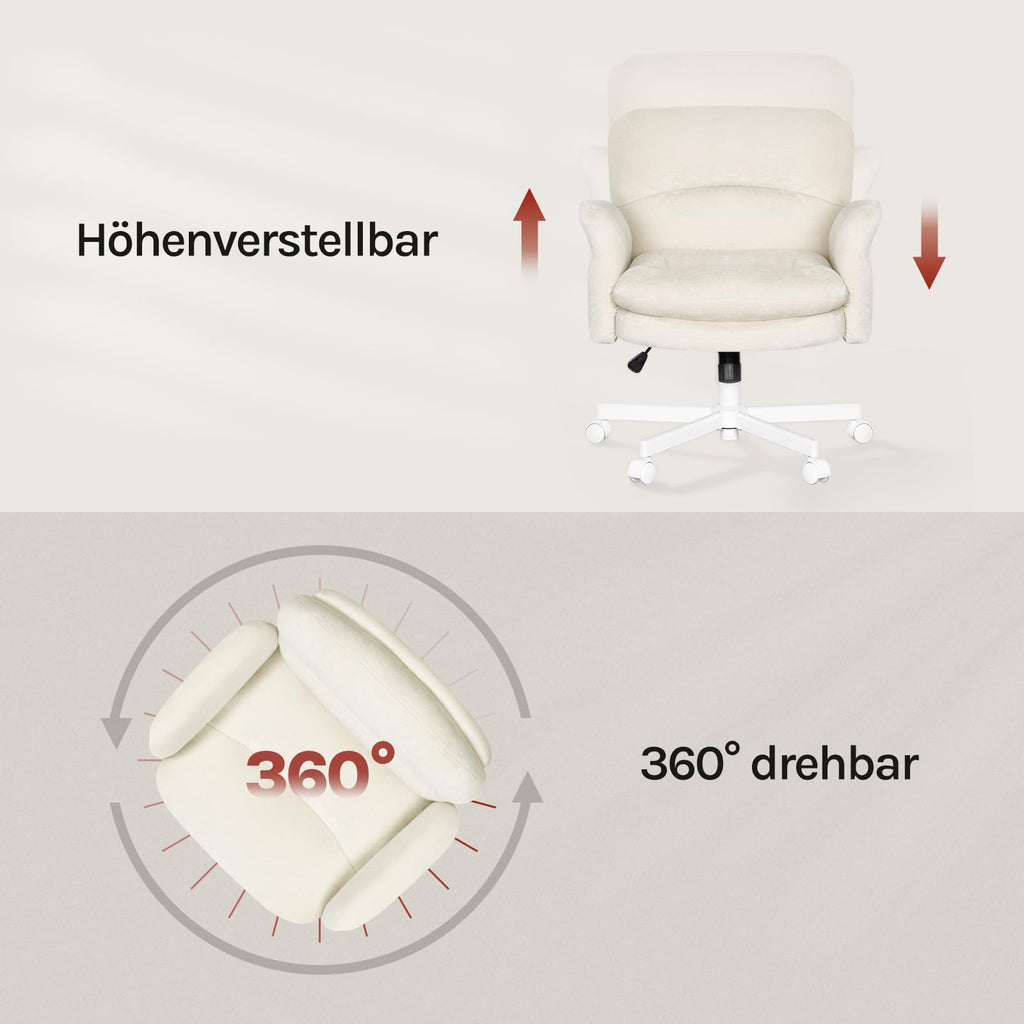 Bequemer Schreibtischstuhl mit Schneidersitz Funktion Chenille Drehstuhl Bürostuhl in Beige