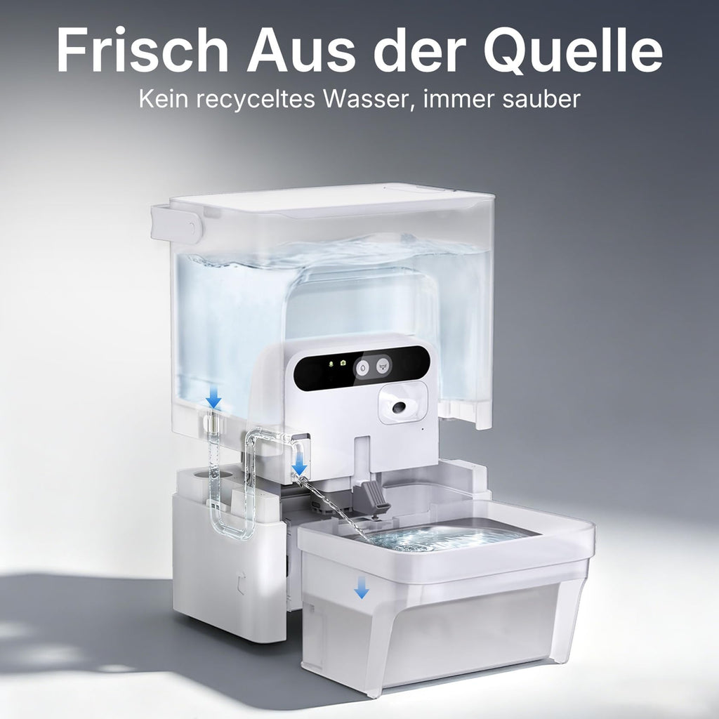 EverSweet Ultra Trinkbrunnen mit KI Kamera 5L Frisch und Abwassertrennung filterlos für Katzen und Kleinhunde