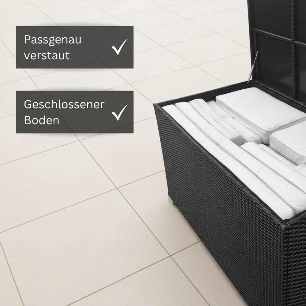 Auflagenbox wasserdicht XXL 950 l schwarz Gartenbox Aufbewahrungsbox Kissenbox Outdoor Gartentruhe Polyrattan