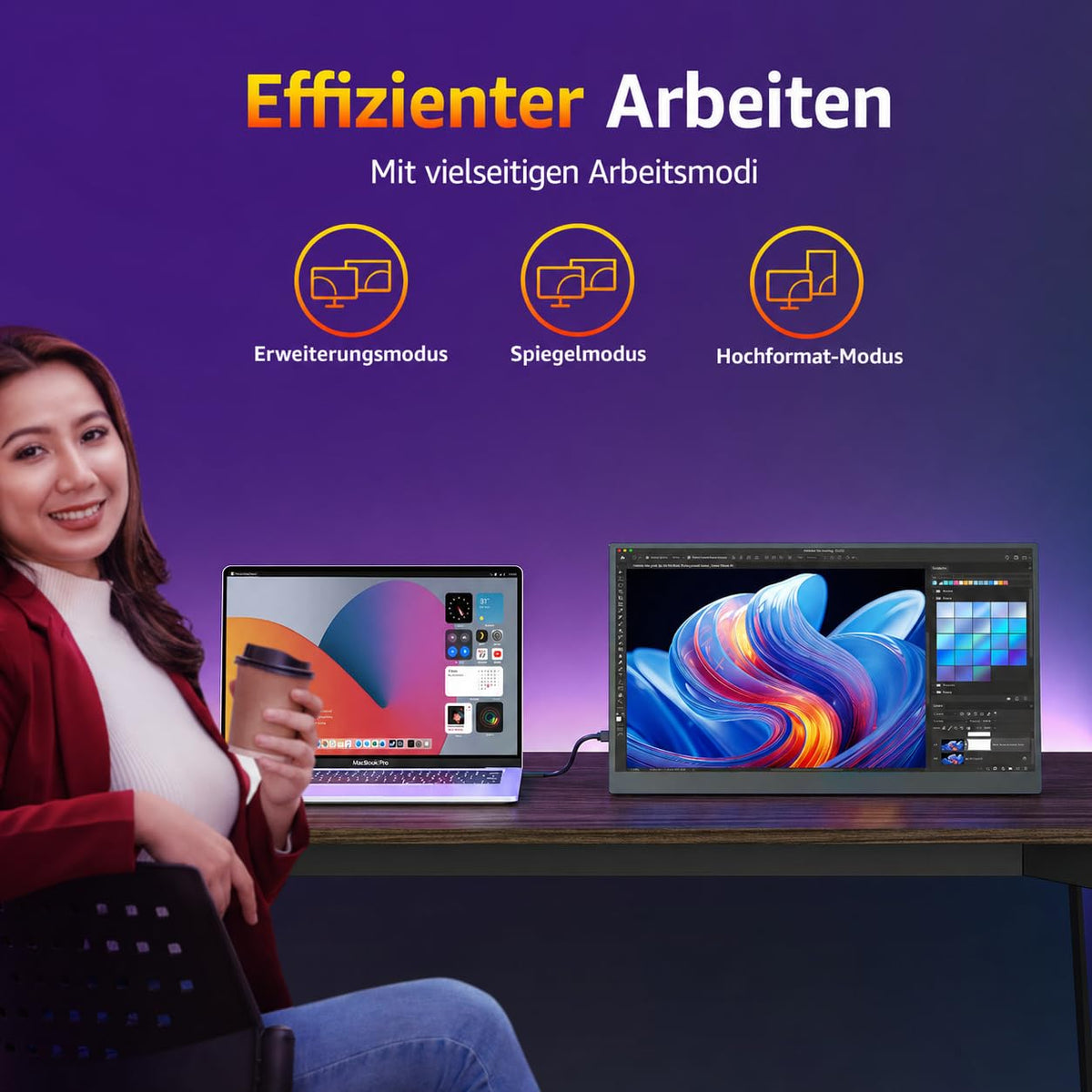 Tragbarer Monitor 18.5 Zoll 1080P FHD 120% sRGB HDMI USB-C Lautsprecher VESA Ständer für Laptop Xbox PS4 PS5