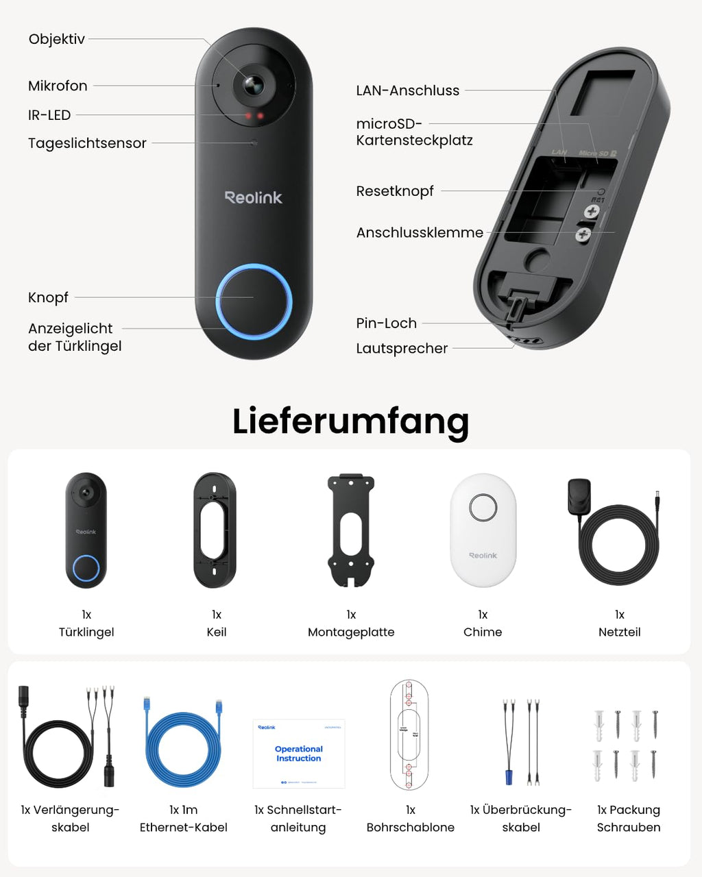 5MP Videotürklingel mit Chime 2,4 GHz und 5 GHz WLAN 180 Grad Ultraweitwinkel für den Hauseingang