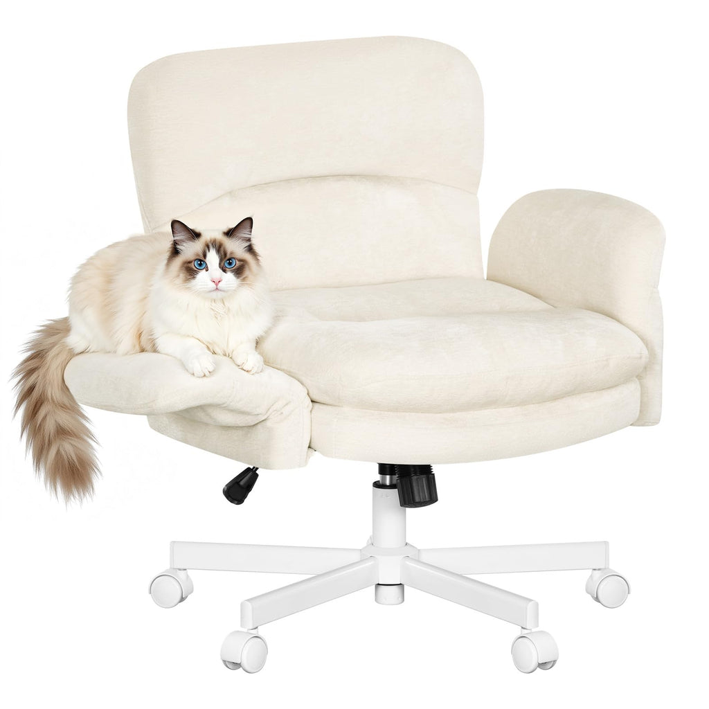 Bequemer Schreibtischstuhl mit Schneidersitz Funktion Chenille Drehstuhl Bürostuhl in Beige
