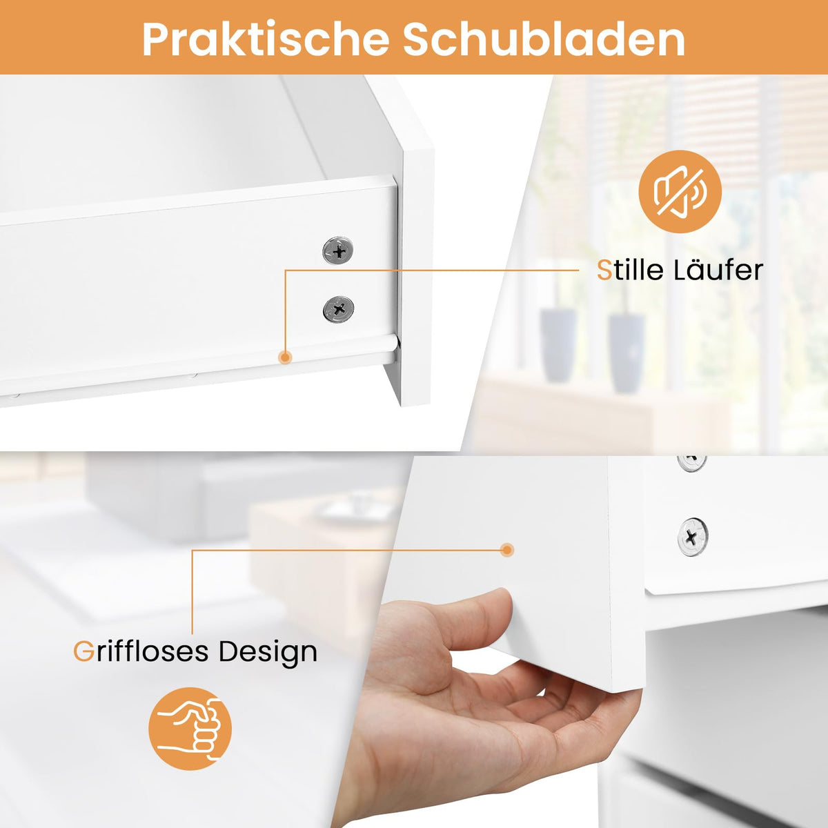 Schminktisch Weiß mit 5 Schubladen ohne Spiegel, Schreibtisch PC Tisch mit Stauraum, Jugendzimmer 120x55x75 cm