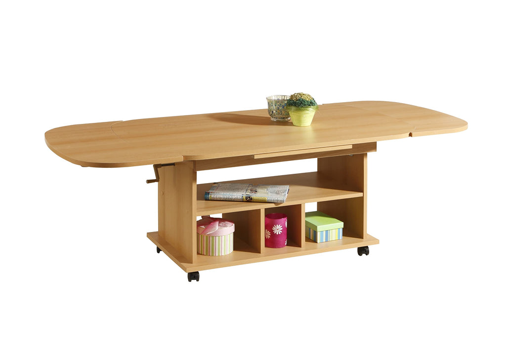 Funktionscouchtisch Babsi Buche höhenverstellbar ausziehbar Couchtisch Wohnzimmertisch mit Höhenverstellung