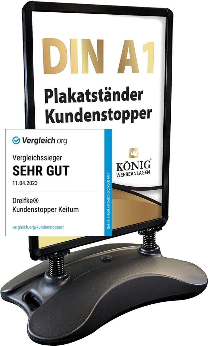 Kundenstopper Keitum Wind Line DIN A1 beidseitig für 2 Plakate wetterfest entspiegelte Schutzscheiben Schwarz