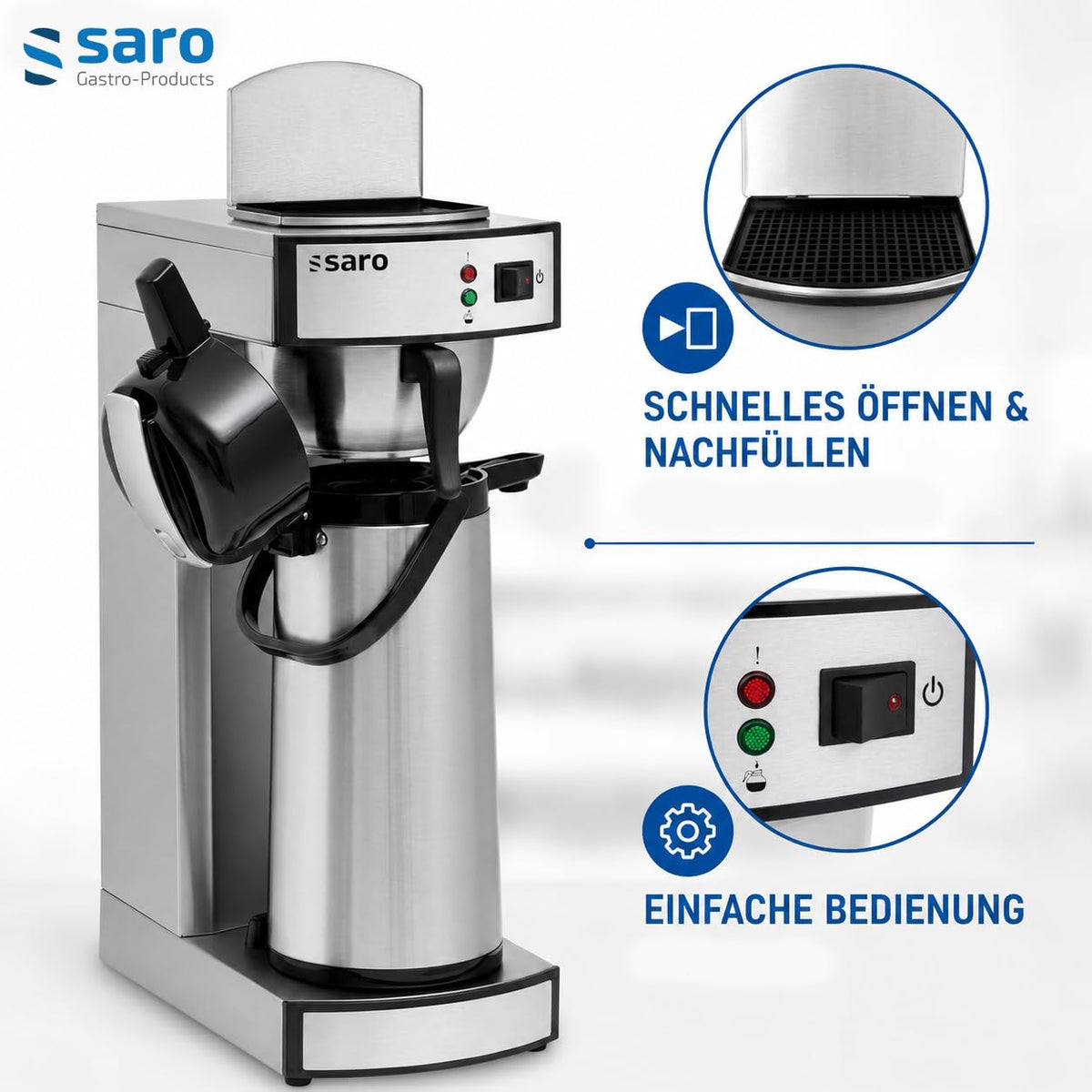 Kaffeemaschine mit Edelstahl Isolierpumpkanne 2,2 L Brühzeit 5 bis 6 Min Trockenlaufschutz 2,069 kW THERMO 24