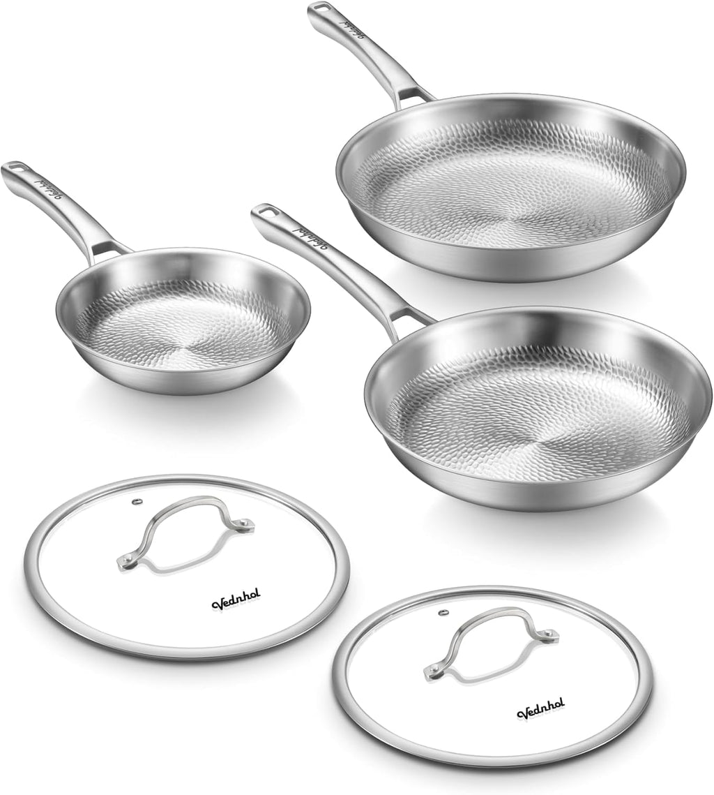 Titan Bratpfannenset 3 teilig 2 Deckel unbeschichtet Induktion PFOA PFAS PTFE frei spülmaschinenfest ofenfest