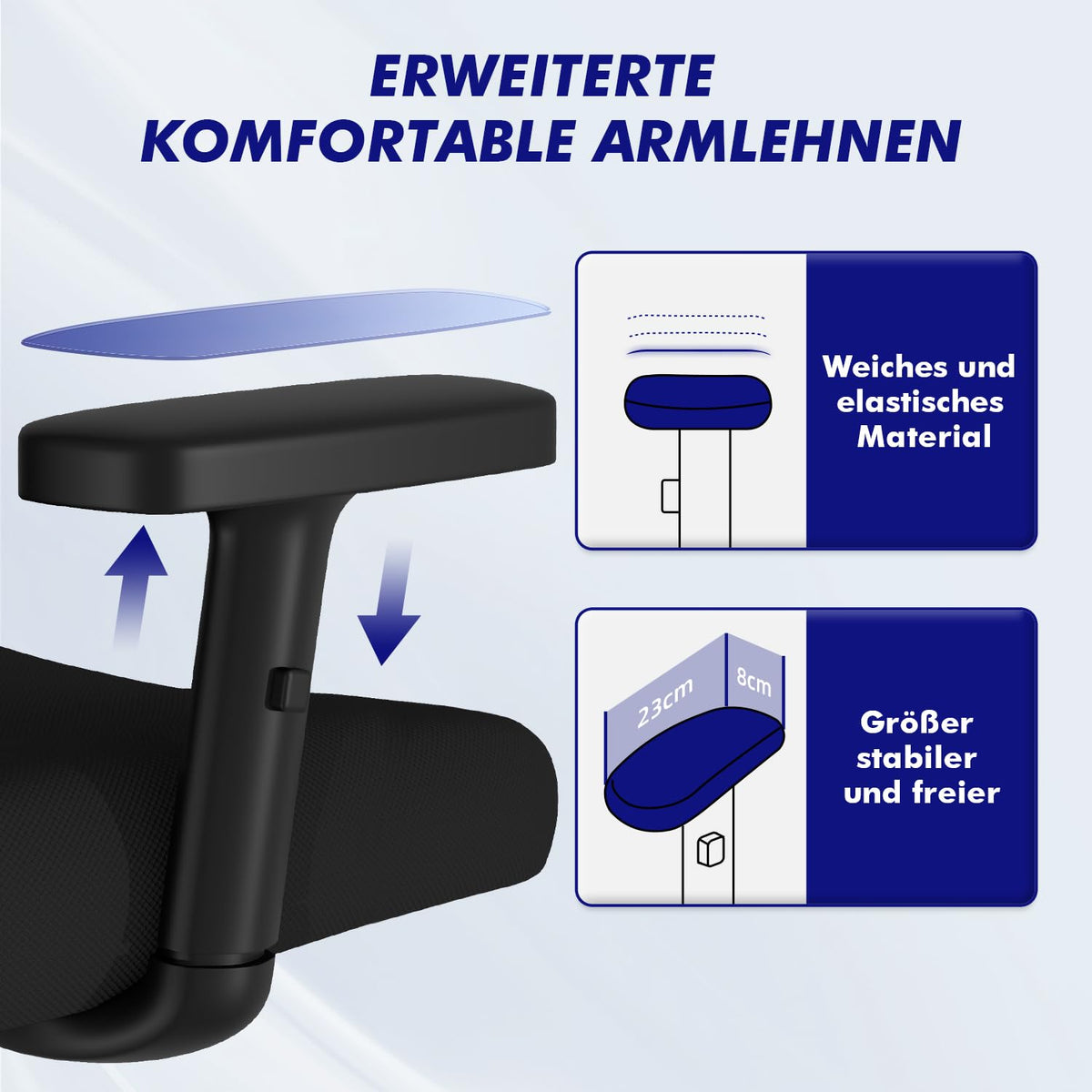 Ergonomischer Bürostuhl verstellbare Armlehnen Kopfstütze Naturschwamm Lendenstütze Wippfunktion 200kg Schwarz
