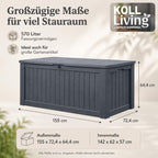 Auflagenbox Kissenbox 570 Liter 100% wasserdicht Belüftung kein Schimmel Holzoptik Deckel 250 kg Anthrazit