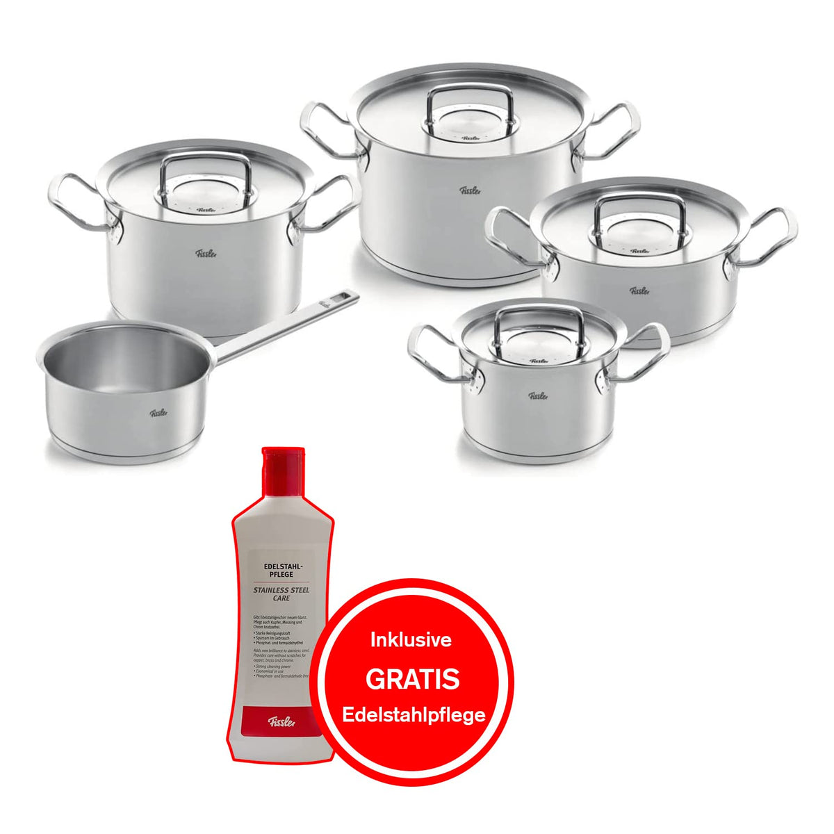 Original Profi Collection Edelstahl Kochtopfset 5 teilig mit Metall Deckel Induktion Gratis Edelstahlpflege