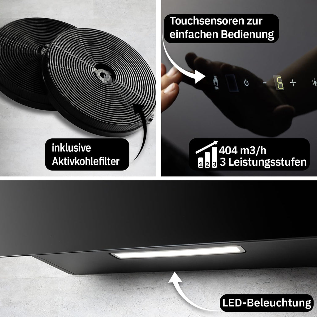 Dunstabzugshaube BASE6004S Wandhaube 60 cm kopffrei Energieklasse A+++ Wandmontage für Küche